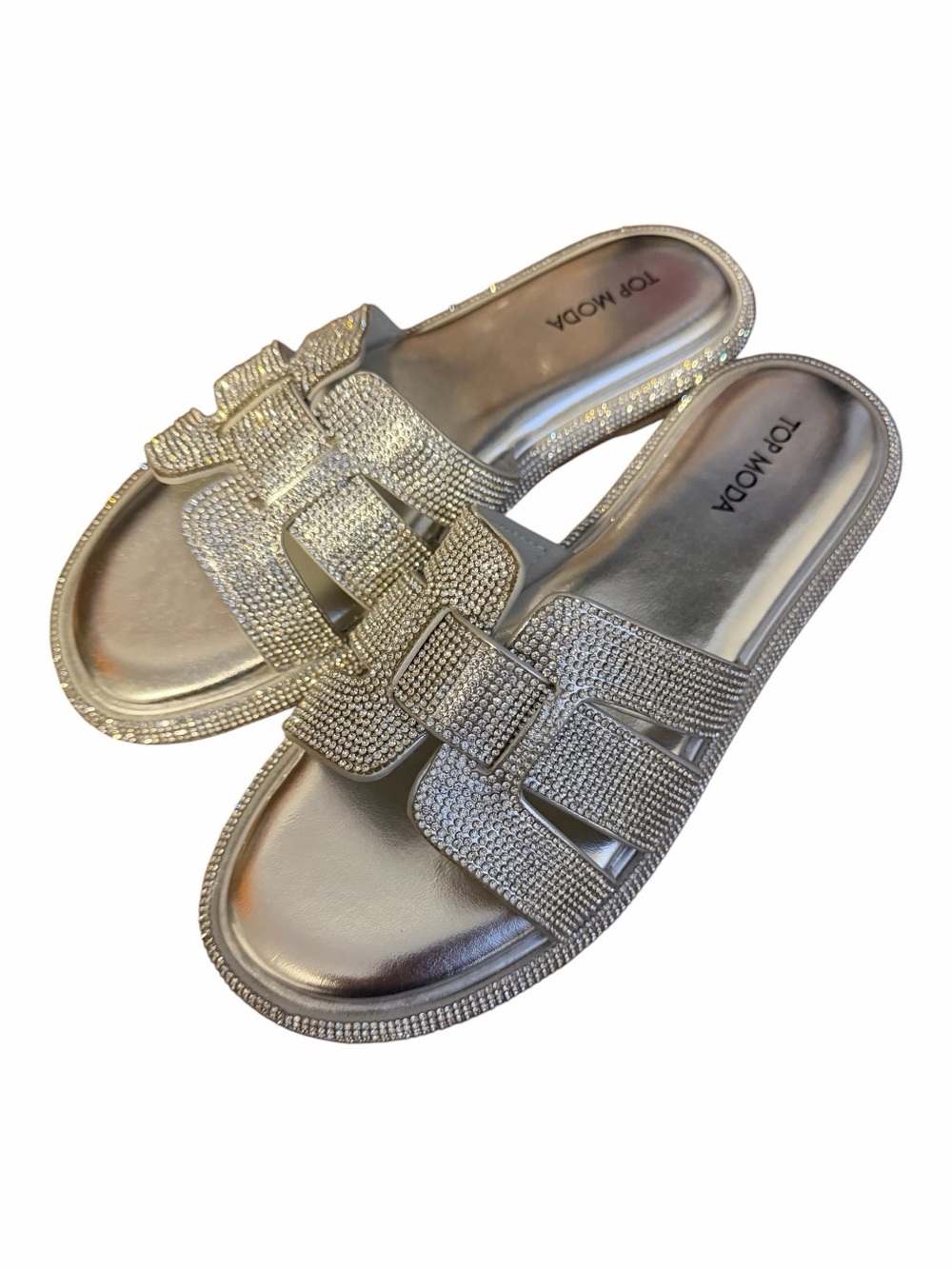 TOP MODA Silver Rhinestone Bling Slide Sandals - Picture 6 of 7